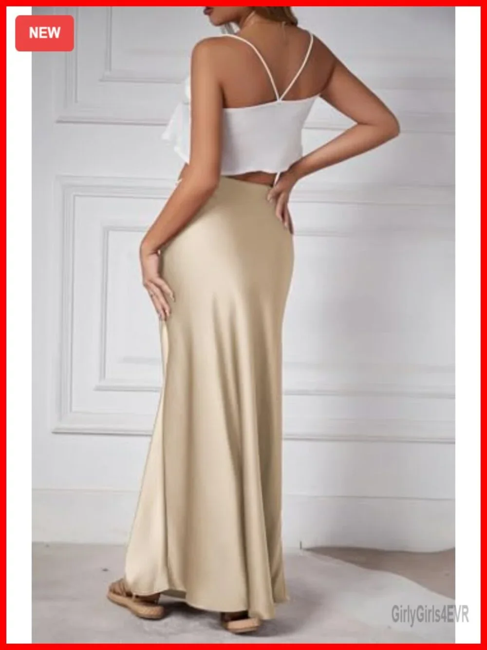 Satin Silk Maxi Skirt Drawstring A-Line Flowy Long Skirt